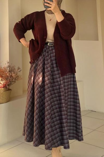 LİKRALI KADIN ETEK  Bordo