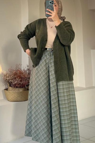 LİKRALI KADIN ETEK  Yeşil