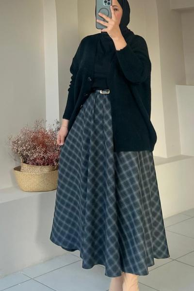 LİKRALI KADIN ETEK  Gri