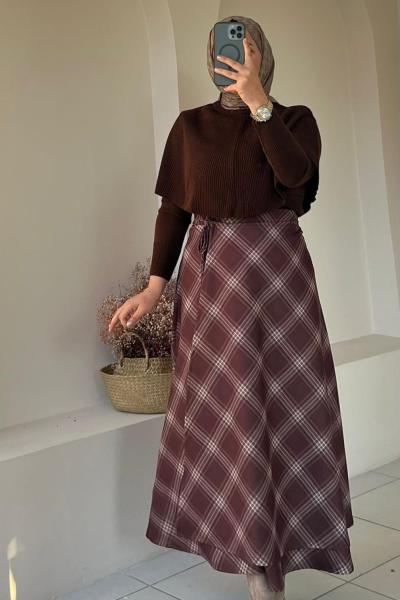 Yandan Bağlamalı Scuba Etek Kahverengi