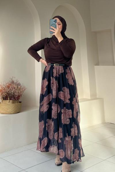 Beli Lastikli Şifon Etek Siyah