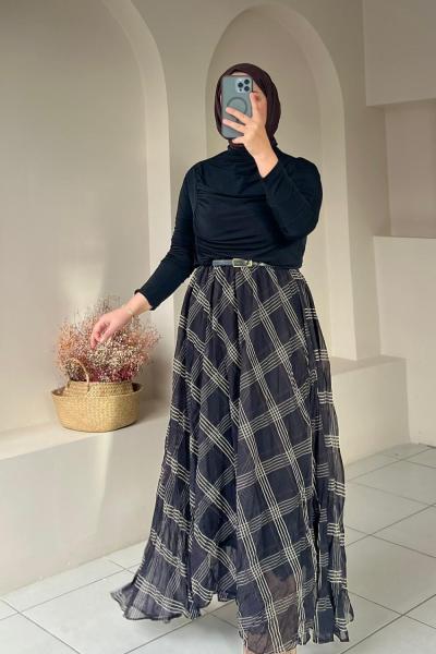 Astarlı Şifon Etek Siyah