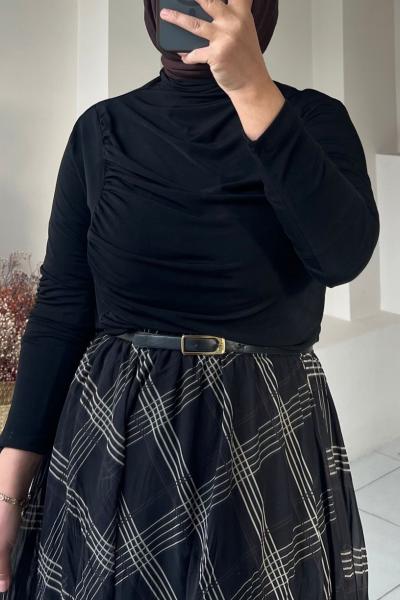 Büzgülü Bluz Siyah