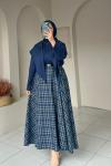 Ekose Desen Kadın Etek Lacivert