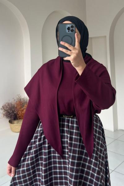 Şal Yaka Kadın Tunik  Bordo