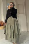 Üç Fırfırlı Astarlı Etek – Rahat - Şık Tasarım Yeşil