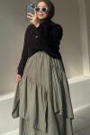 Üç Fırfırlı Astarlı Etek – Rahat - Şık Tasarım Yeşil