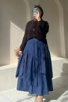 Üç Fırfırlı Astarlı Etek – Rahat - Şık Tasarım Lacivert