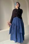 Üç Fırfırlı Astarlı Etek – Rahat - Şık Tasarım Lacivert