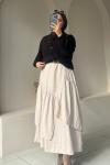 Üç Fırfırlı Astarlı Etek – Rahat - Şık Tasarım Krem