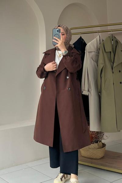 Gabardin Trençkot Kahverengi