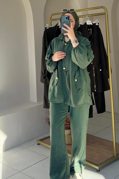 Gold Düğmeli İkili Takım Yeşil