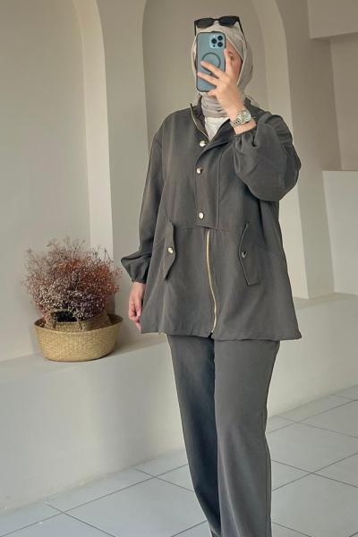 Gold Düğmeli İkili Takım Vizon