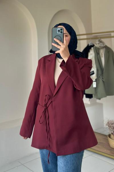 İpli Astarlı Ceket Bordo