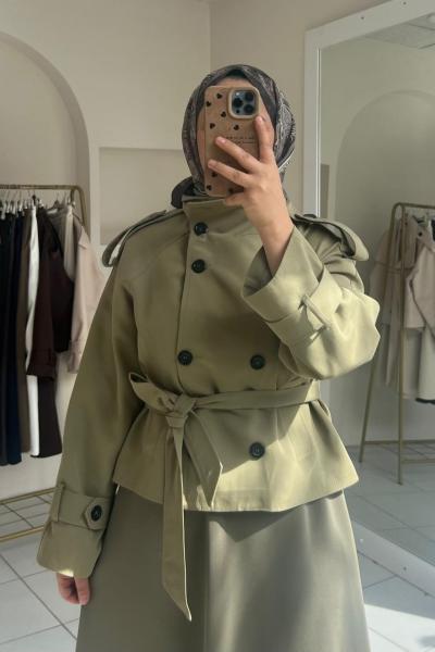 Kadın Trençkot / Astarlı Gabardin Trençkot Yeşil
