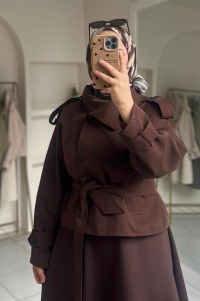 Kadın Trençkot / Astarlı Gabardin Trençkot Kahverengi