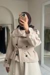 Kadın Trençkot / Astarlı Gabardin Trençkot Taş Rengi