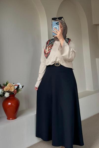 Kadın Etek / Scuba Kumaş Yüksek Bel Etek Siyah