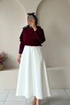 Kadın Etek / Scuba Kumaş Yüksek Bel Etek Beyaz