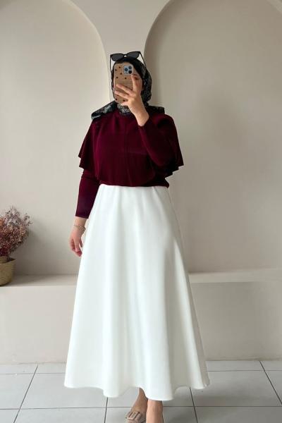 Kadın Etek / Scuba Kumaş Yüksek Bel Etek Beyaz