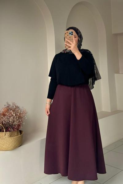 Kadın Etek / Scuba Kumaş Yüksek Bel Etek Bordo