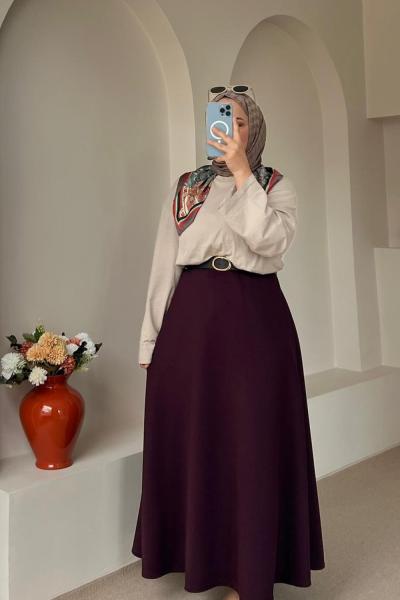 Kadın Etek / Scuba Kumaş Yüksek Bel Etek Bordo