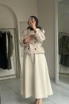Kadın Etek / Scuba Kumaş Yüksek Bel Etek Krem