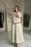 Kadın Etek / Scuba Kumaş Yüksek Bel Etek Krem