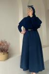Kadın Etek / Scuba Kumaş Yüksek Bel Etek Lacivert