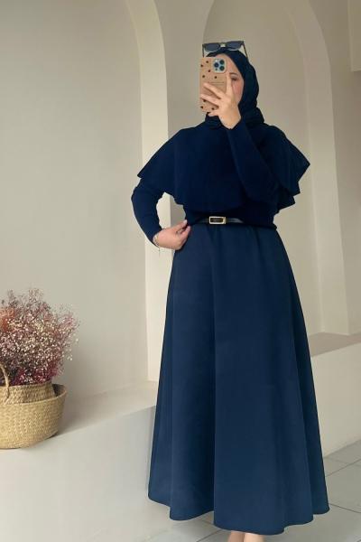 Kadın Etek / Scuba Kumaş Yüksek Bel Etek Lacivert