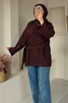 Kadın Şallı Bluz / Yandan Bağlamalı Oversize Bluz Kahverengi