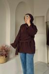 Kadın Şallı Bluz / Yandan Bağlamalı Oversize Bluz Kahverengi