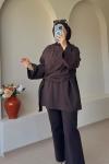 Kadın Şallı Bluz / Yandan Bağlamalı Oversize Bluz Kahverengi