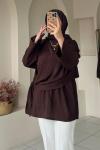 Kadın Şallı Bluz / Yandan Bağlamalı Oversize Bluz Kahverengi