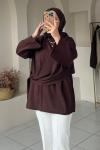 Kadın Şallı Bluz / Yandan Bağlamalı Oversize Bluz Kahverengi