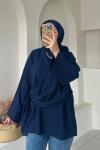 Kadın Şallı Bluz / Yandan Bağlamalı Oversize Bluz Lacivert