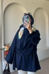 Kadın Şallı Bluz / Yandan Bağlamalı Oversize Bluz Lacivert