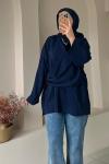 Kadın Şallı Bluz / Yandan Bağlamalı Oversize Bluz Lacivert