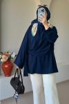 Kadın Şallı Bluz / Yandan Bağlamalı Oversize Bluz Lacivert