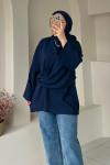 Kadın Şallı Bluz / Yandan Bağlamalı Oversize Bluz Lacivert