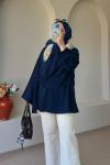 Kadın Şallı Bluz / Yandan Bağlamalı Oversize Bluz Lacivert