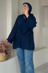 Kadın Şallı Bluz / Yandan Bağlamalı Oversize Bluz Lacivert