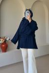 Kadın Şallı Bluz / Yandan Bağlamalı Oversize Bluz Lacivert