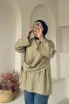 Kadın Şallı Bluz / Yandan Bağlamalı Oversize Bluz Haki