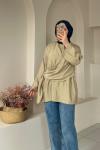 Kadın Şallı Bluz / Yandan Bağlamalı Oversize Bluz Haki