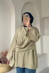 Kadın Şallı Bluz / Yandan Bağlamalı Oversize Bluz Haki