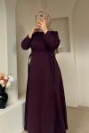D Toka Detaylı Uzun Elbise Bordo