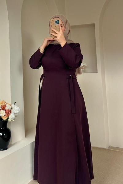 D Toka Detaylı Uzun Elbise Bordo