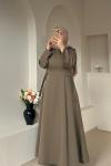 D Toka Detaylı Uzun Elbise Haki