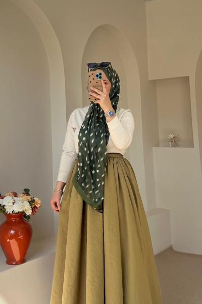 Kadın Balon Etek Yağ Yeşili